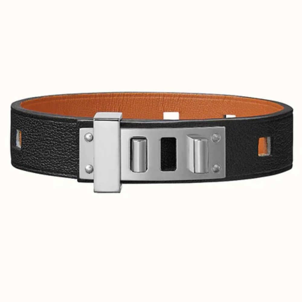 Authentic HERMES Mini Dog Clous Square Bracelet in Black/Silver
